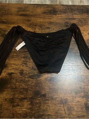 Victoria's Secret Black Ruched Bikini Bottom with Side Tassel Ties